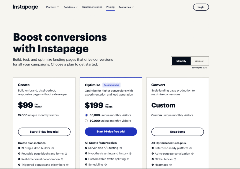 Instapage Pricing Plans