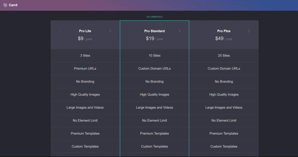 Carrd Pricing Plans