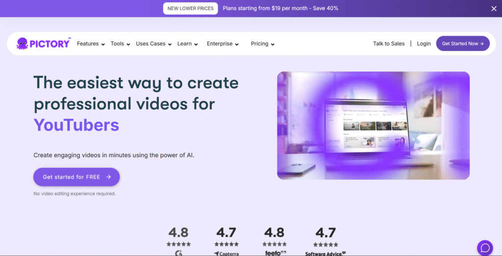 Pictory ai Home page